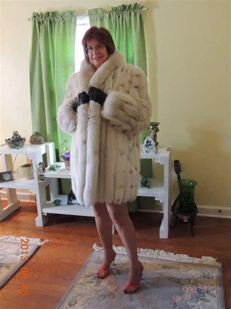 One dirty granny in fur coat